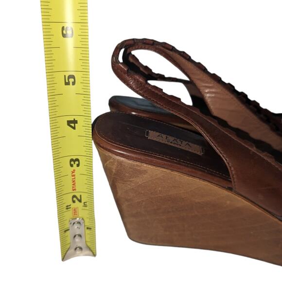 Vintage Alaia Brown Leather Wood Platform Slingback Sandal Size 37.5 - Picture 10 of 10